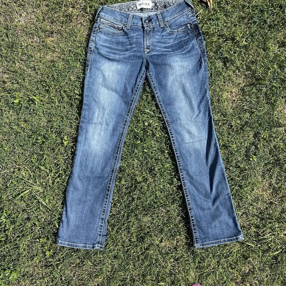 ARIAT WOMEN'S MID RISE ICON STACKABLE STRAIGHT STRETCH DENIM RIDING JEANS 31R - Picture 11 of 11